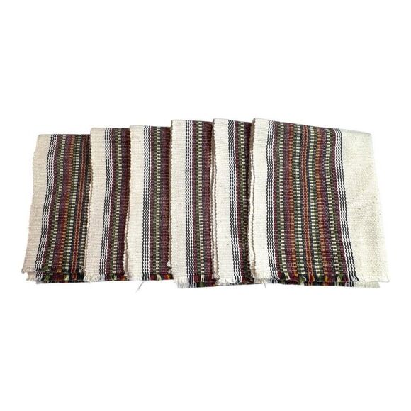 Vintage Ukranian Handwoven Rainbow Woven Striped Cotton Table Napkins Set Of 6 - Picture 1 of 6